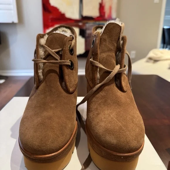 See By Chloe Ethel Brown Shearling-Lined Suede Wedge Desert Boot - Picture 2 of 3